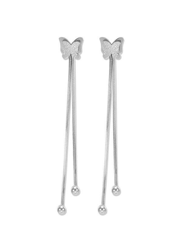 

Butterfly Shape Long Earrings, Silver