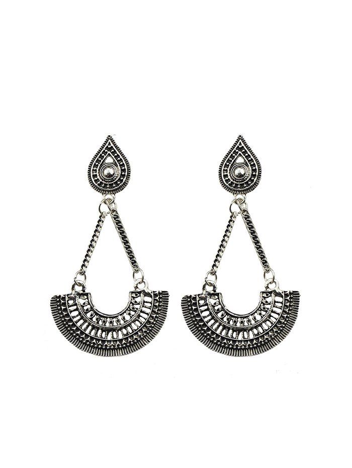 

Ethnic Hollow Out Carved Earrings, Silver