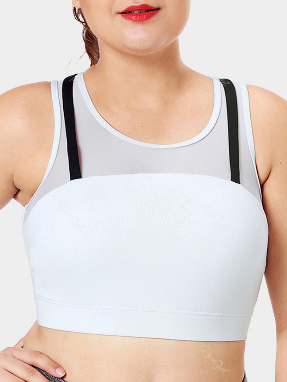 

Criss Cross Mesh Panel Plus Size Sports Top, White