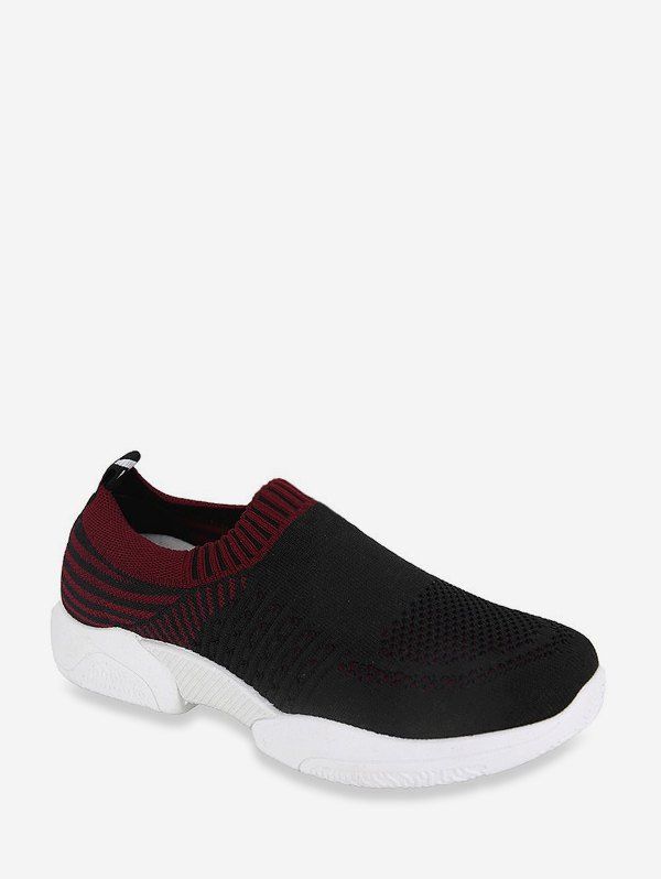 

Two Tone Woven Mesh Slip On Running Sneakers, Black