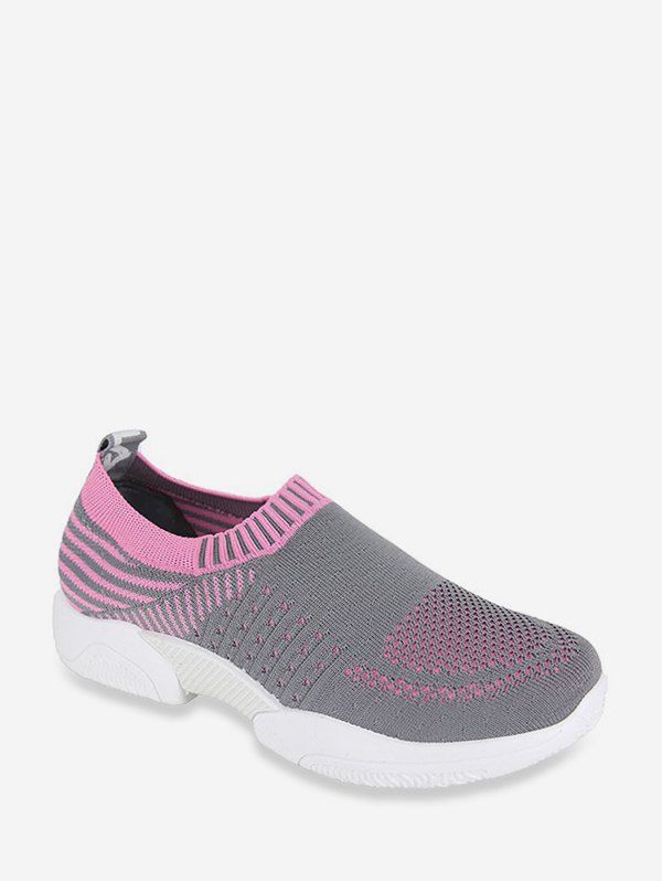 

Two Tone Woven Mesh Slip On Running Sneakers, Pink