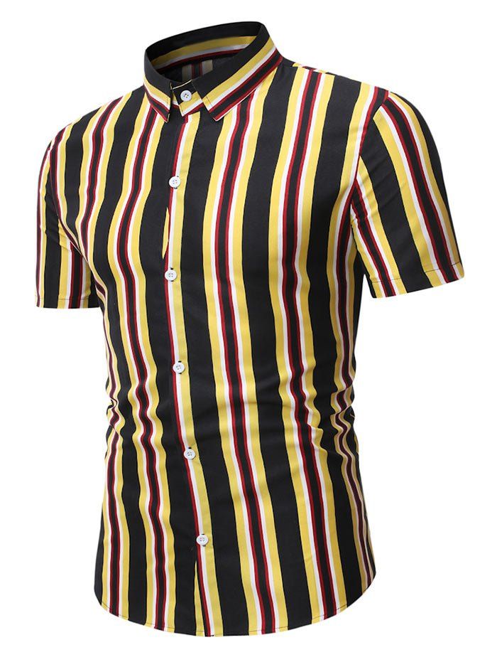 

Short Sleeve Stripes Casual Shirt, Black