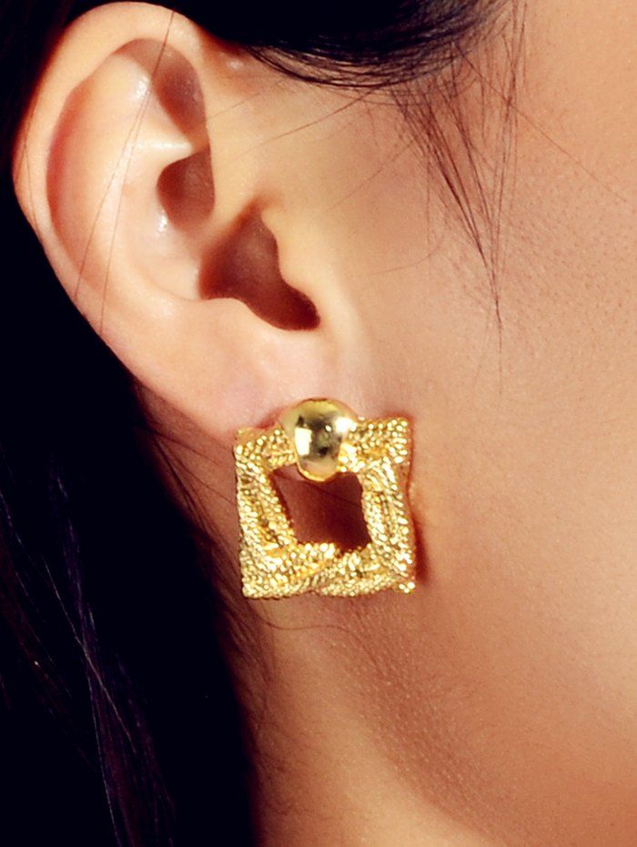 

British Style Braid Design Square Earrings, Gold