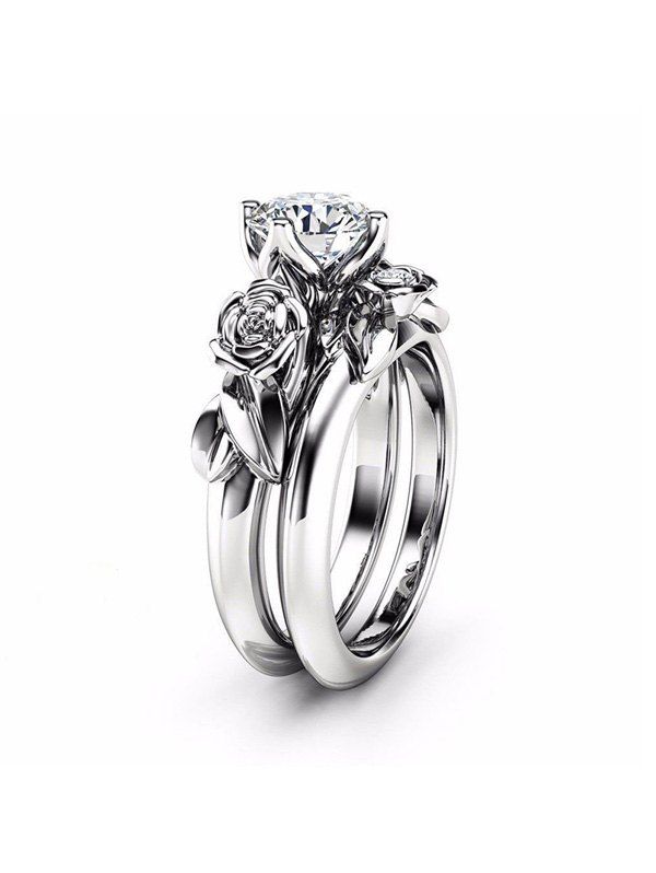 

Rhinestone Floral Design Alloy Ring, Silver