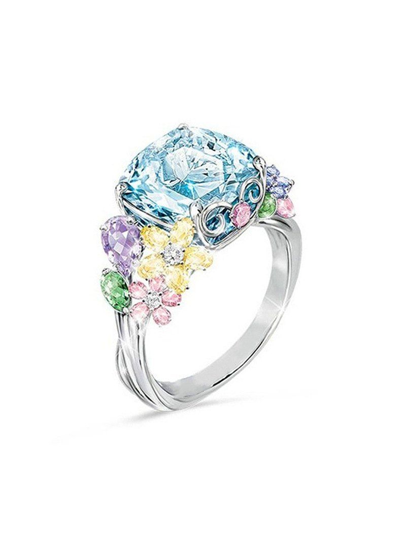 

Floral Rhinestone Inlaid Alloy Ring, Multi