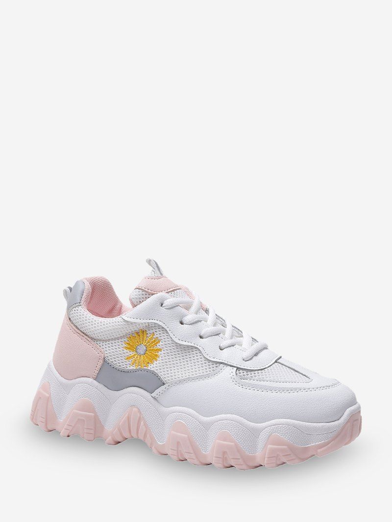 

Flower Embroidery Mesh Panel Sneakers, Pink