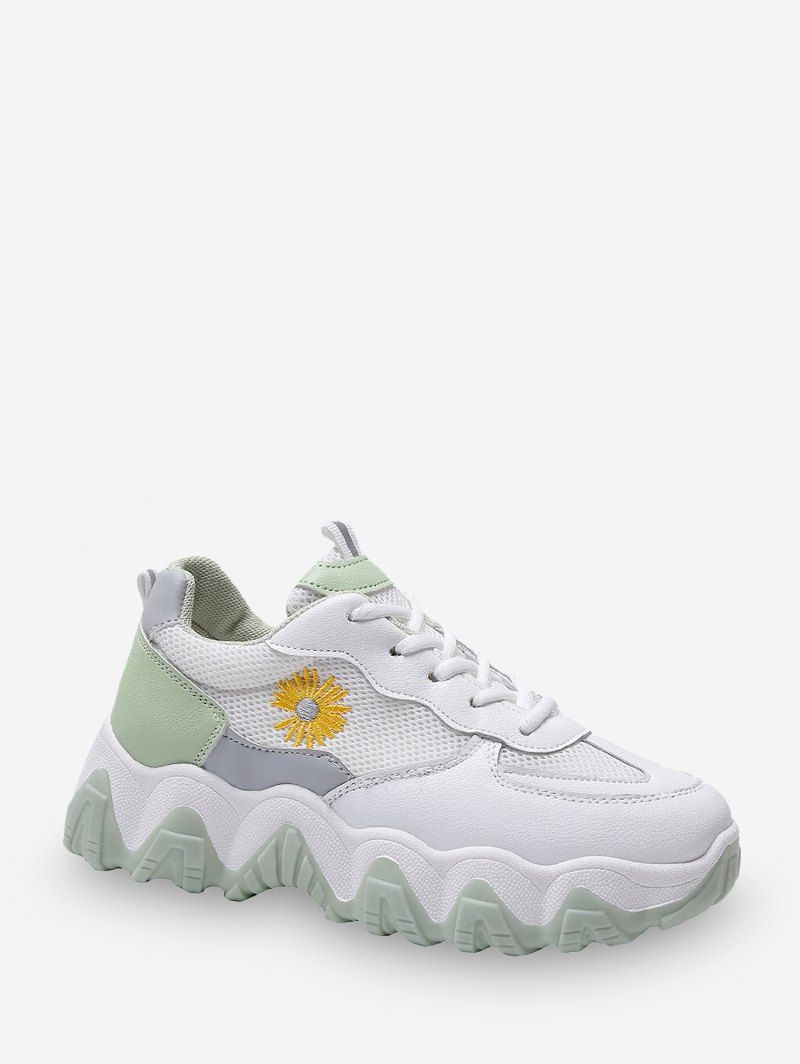 

Flower Embroidery Mesh Panel Sneakers, Green