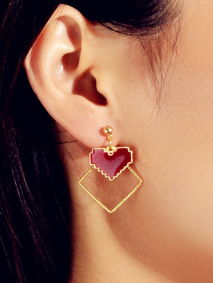 

Hollow Geometry Heart Drop Earrings, Gold