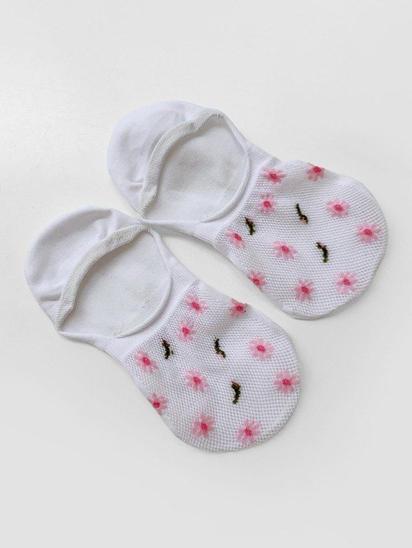 

Flower Pattern Fishnet Invisible Socks, White