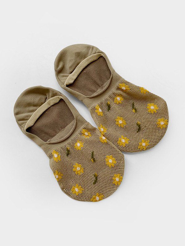 

Flower Pattern Fishnet Invisible Socks, Orange gold