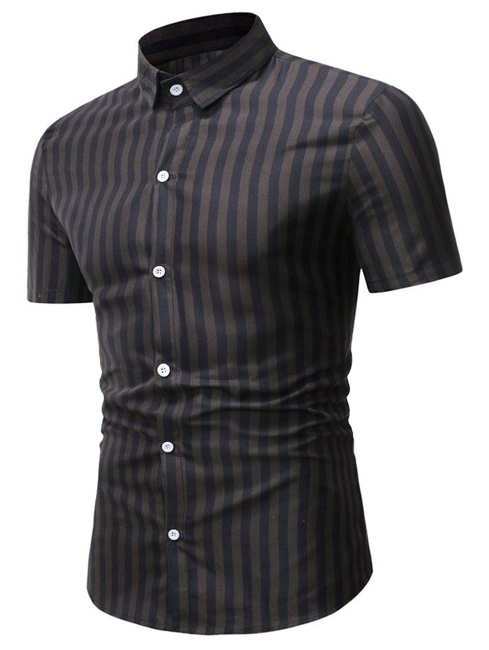 

Button Down Striped Casual Shirt, Taupe