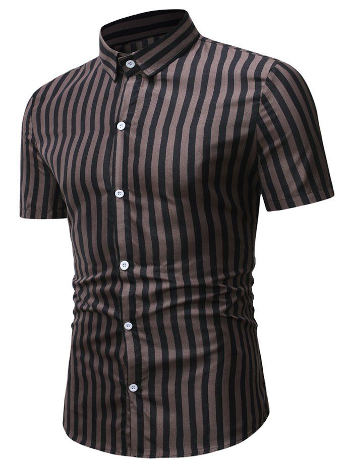 

Button Down Striped Casual Shirt, Brown bear
