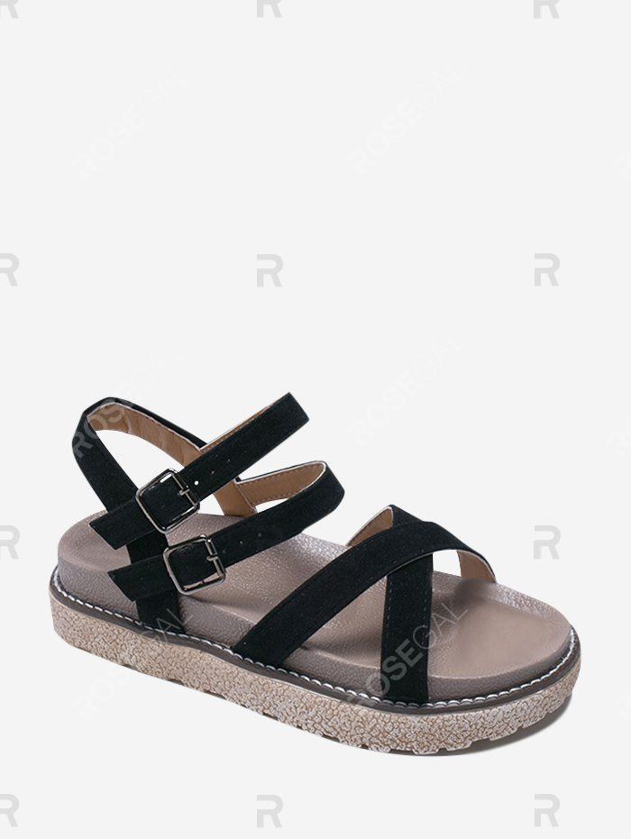 

Dual Ankle Strap Platform Sandals, Black
