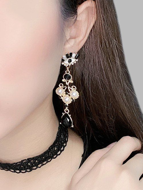 

Faux Pearl Decoration Drop Earrings, Black