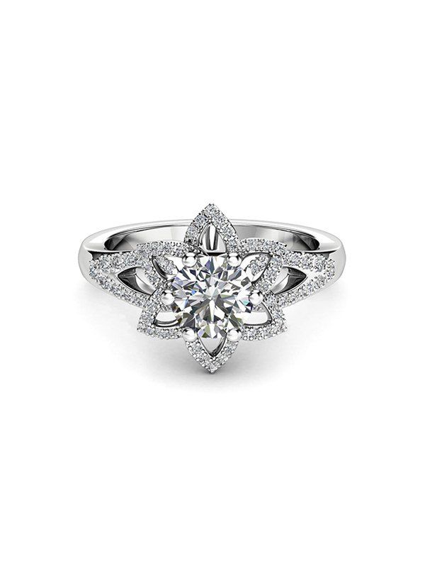 

Floral Rhinestone Decoration Alloy Ring, Silver