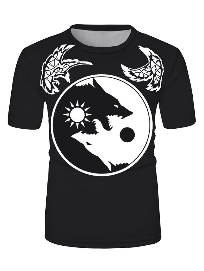 

Tai ji Wolf Graphic Crew Neck Casual T Shirt, Multi