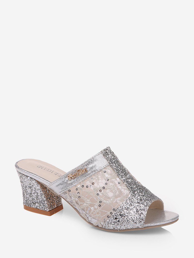 

Sequins Mesh See Through Slipper, Silver