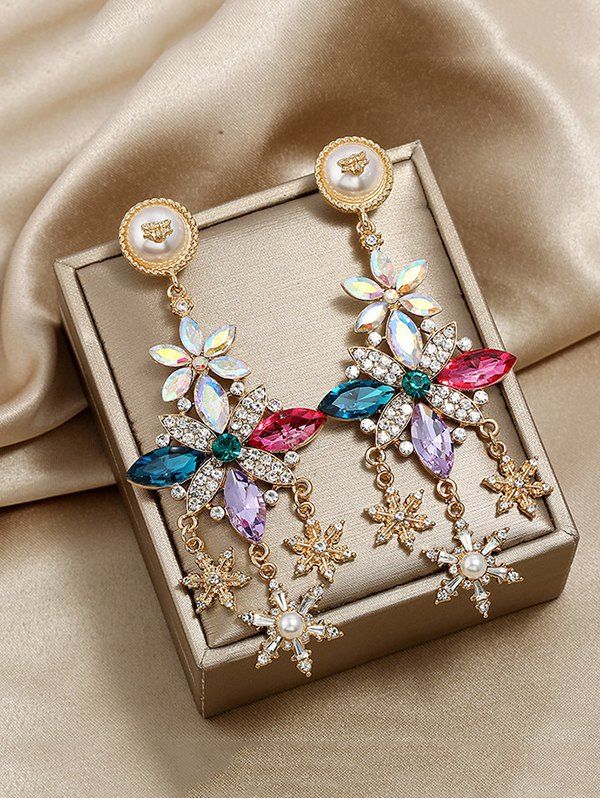 

Faux Pearl Rhinestone Design Dangle Earrings, Multi