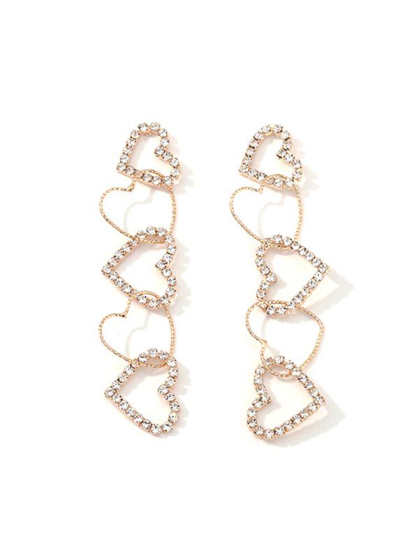 

Hollow Hearts Rhinestone Inlaid Earrings, Gold