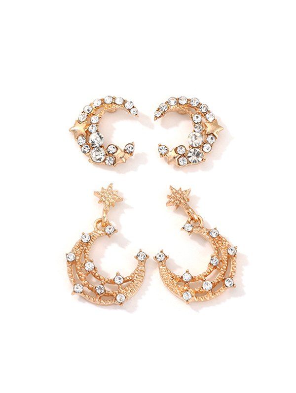 

2 Pairs Crescent Moon Hollow Out Earrings Set, Gold
