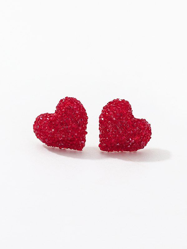 

Rhinestone Embellish Heart Shape Stud Earrings, Red