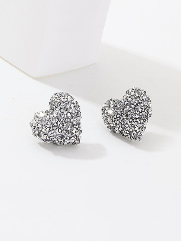 

Rhinestone Embellish Heart Shape Stud Earrings, Silver