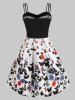 Butterfly Print Empire Waist Sleeveless Dress -  