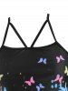Butterfly Print Cut Out Tankini Swimwear -  