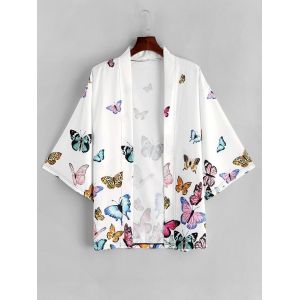 

Butterfly Allover Print Open Front Kimono Cardigan, White