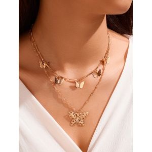 

Double Layer Butterfly Charm Necklace, Gold