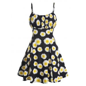 

Sunflower Print Ruched Mini Cami Dress, Black