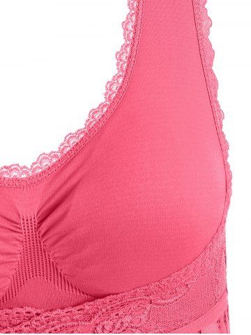 

Plus Size Lace Panel Crossover Gym Bra, Bean red