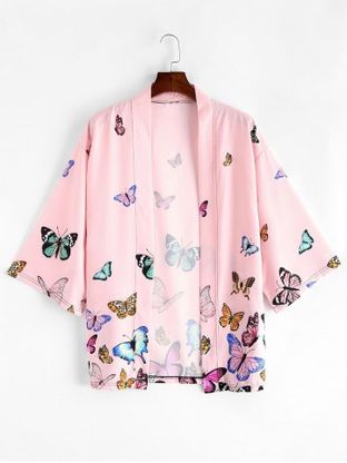 Butterfly Allover Print Open Front Kimono Cardigan