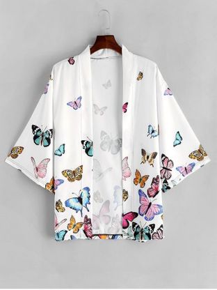 Butterfly Allover Print Open Front Kimono Cardigan