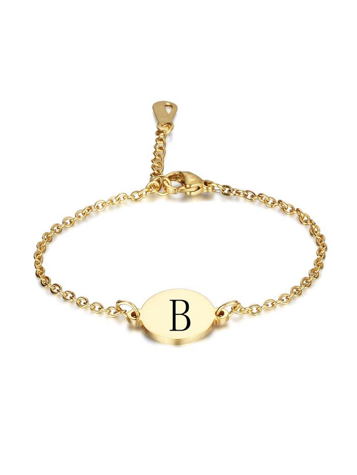 

Letters Pattern Round Stainless Steel Bracelet, Gold
