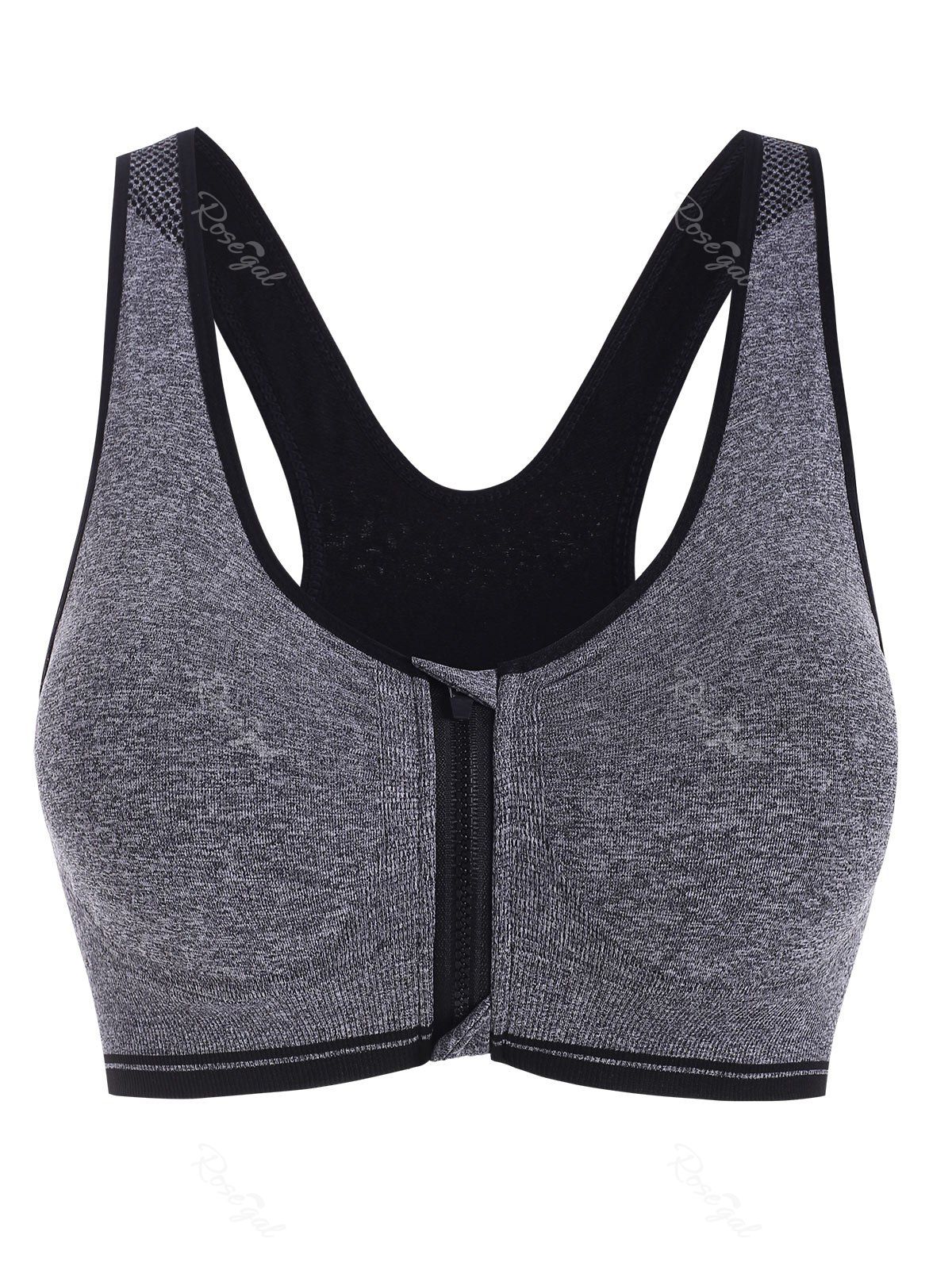 

Plus Size Racerback Full Zip Sports Gym Bra, Gray