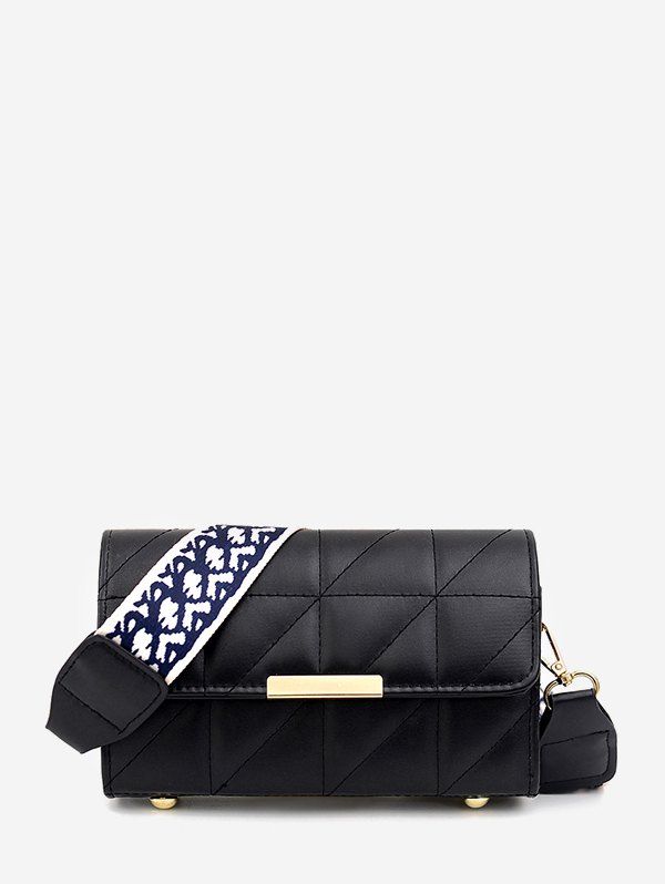 

Quilted Leather Wide Strap Flap Crossbody Bag, Black