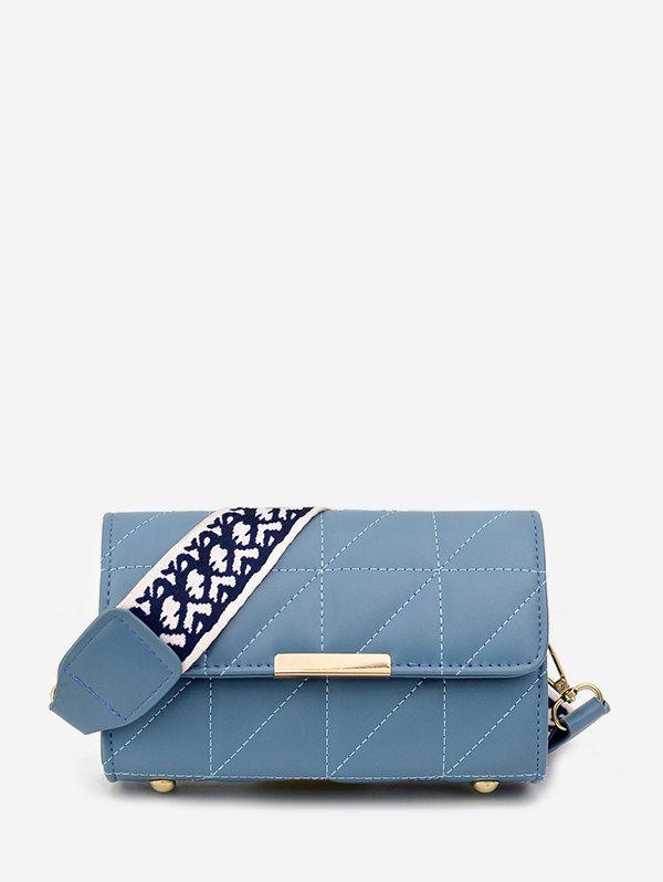 

Quilted Leather Wide Strap Flap Crossbody Bag, Light sky blue