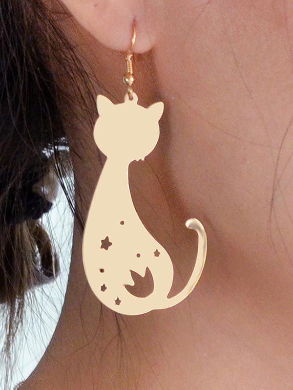 

Hollow Out Cat Shape Drop Earrings, Gold
