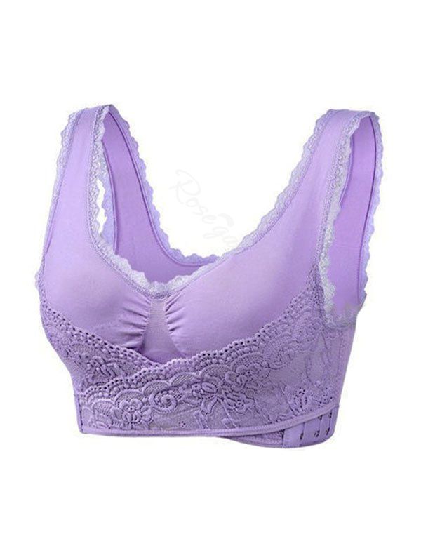 

Plus Size Lace Panel Crossover Gym Bra, Medium purple