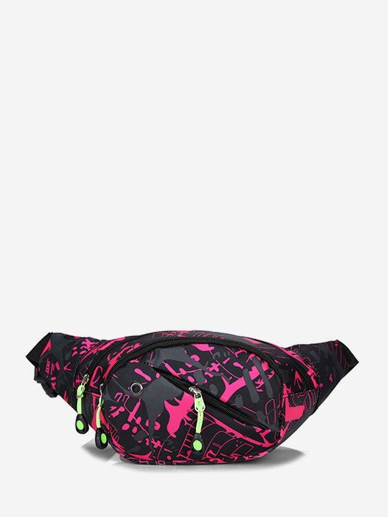 

Colorful Print Casual Nylon Waist Bag, Rose red