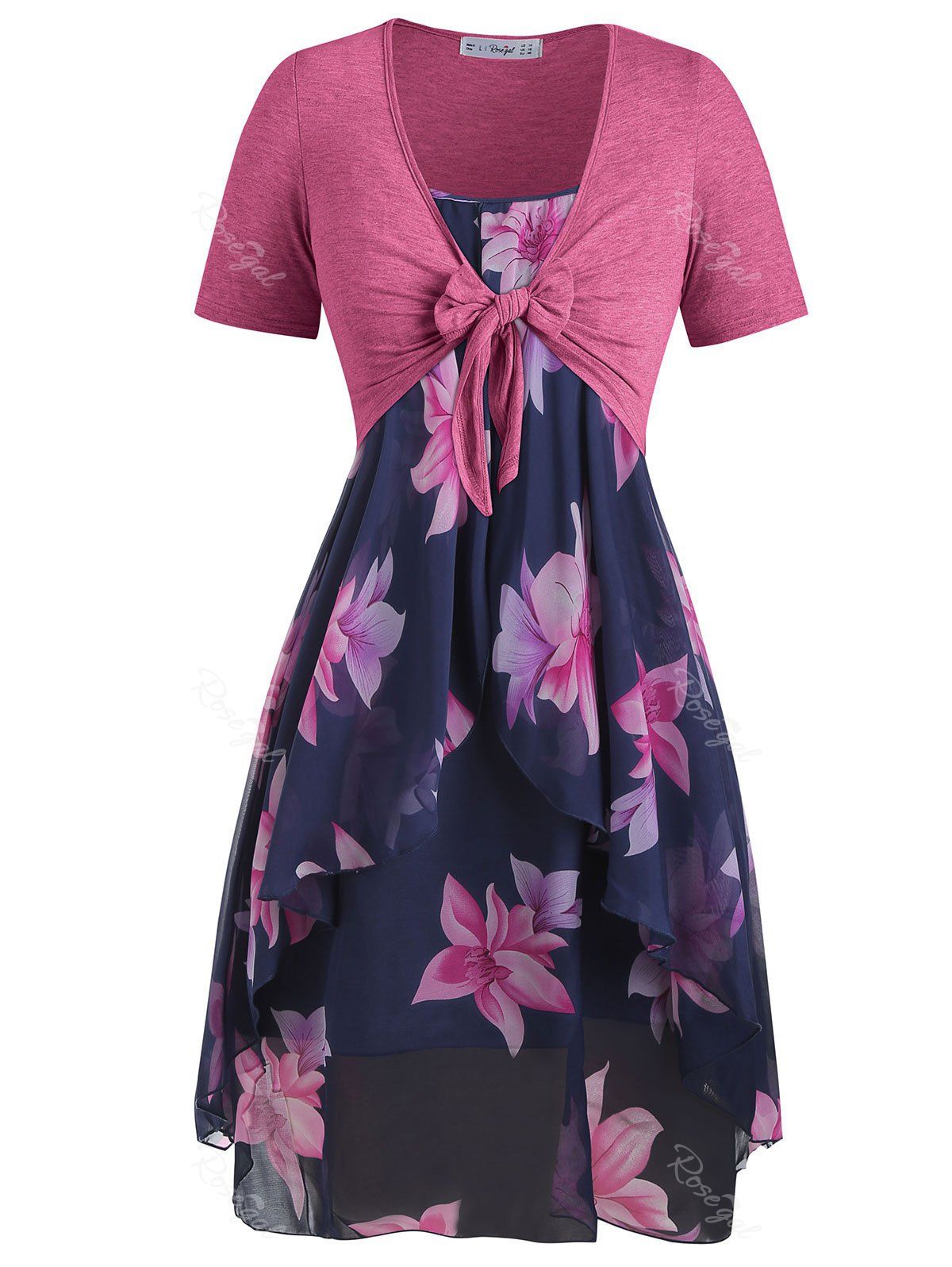 

Plus Size Knot Top and Floral Cami Dress, Midnight blue