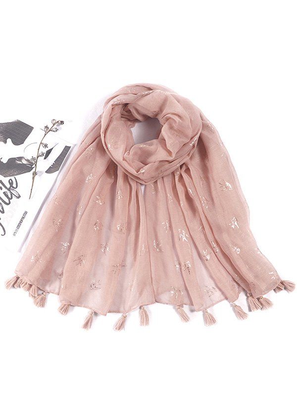 

Bird Pattern Bronzing Tassel Long Scarf, Rose