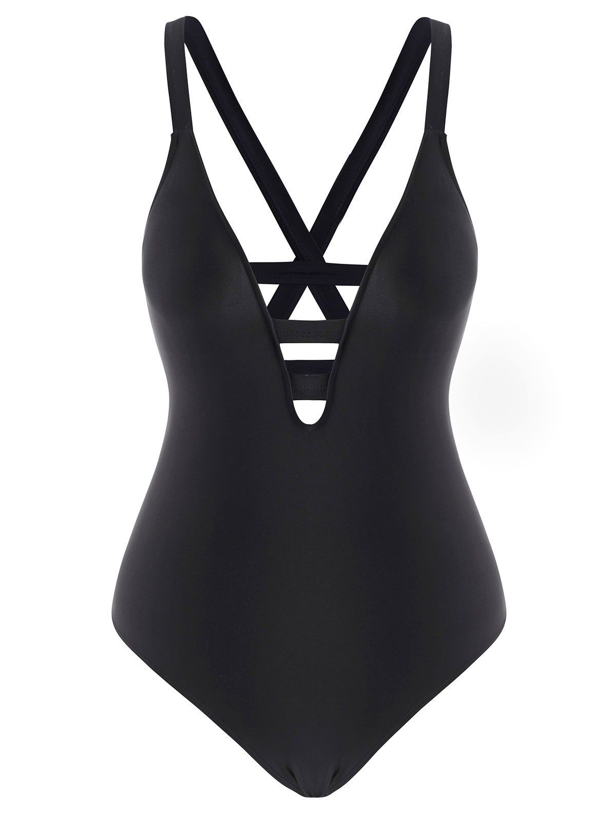 

Ladder Cutout Plunge One-piece Swimsuit, Black