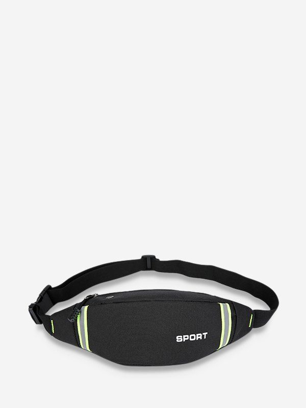 

Striped Trim Nylon Casual Waist Bag, Black