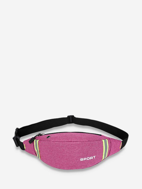 

Striped Trim Nylon Casual Waist Bag, Tulip pink