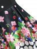 Floral Cherry Print Button Embellished Dip Hem Dress -  