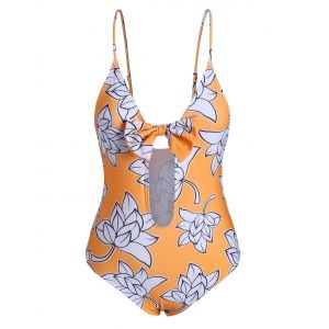 

Leaf Print Bowknot One-piece Swimsuit, Rubber ducky yellow