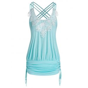 

Plus Size Floral Drawstring Blouson Tank Top, Light slate