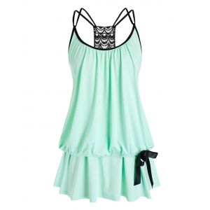 

Plus Size Strappy Lace Crochet Layered Tank Top, Mint green